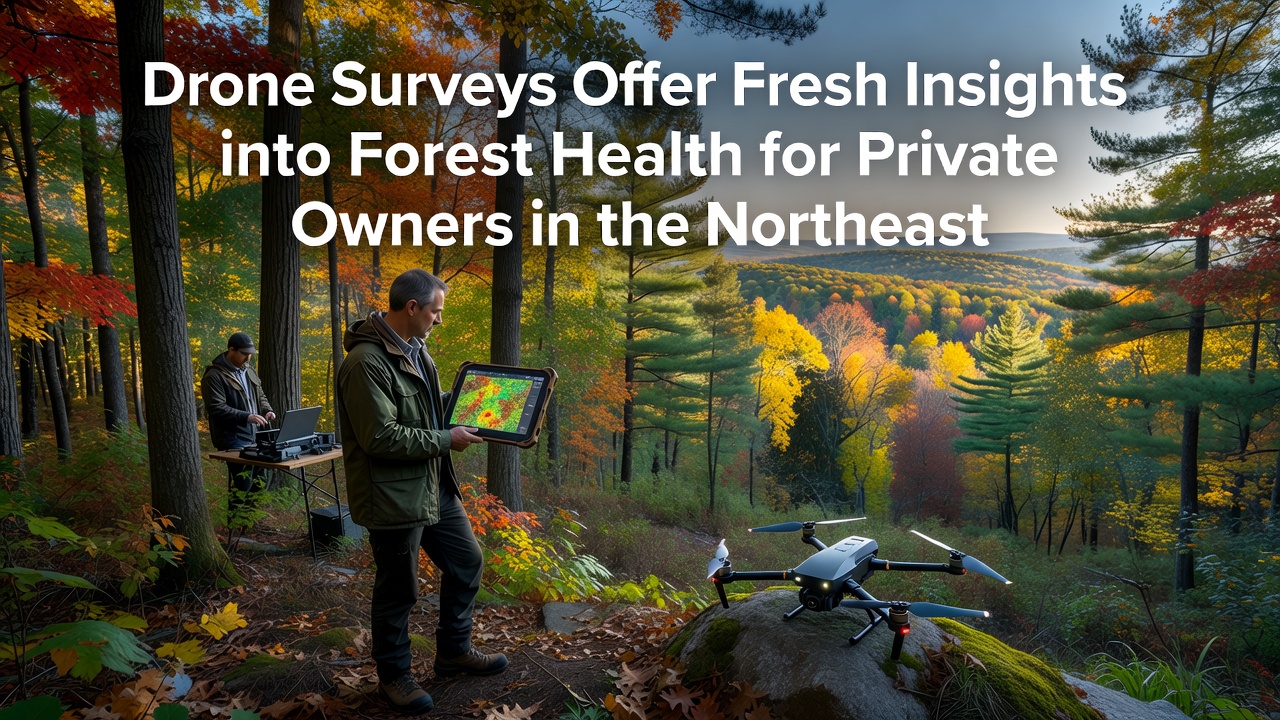 Processed drone orthomosaic map showing forest health indicators across a private woodlot in the Northeast